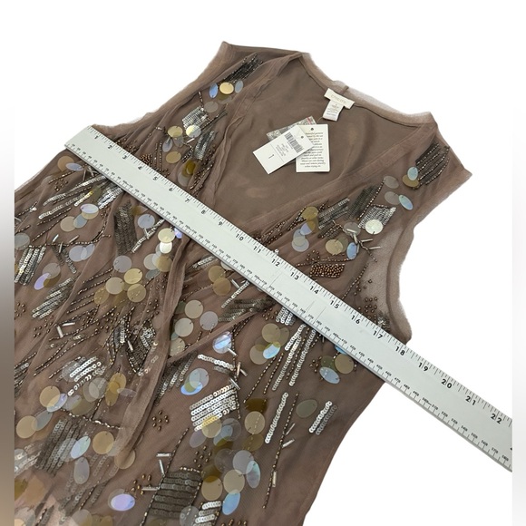 Chico's Embellished Mesh Vest Taupe Sequin Beaded Size M - Picture 7 of 11